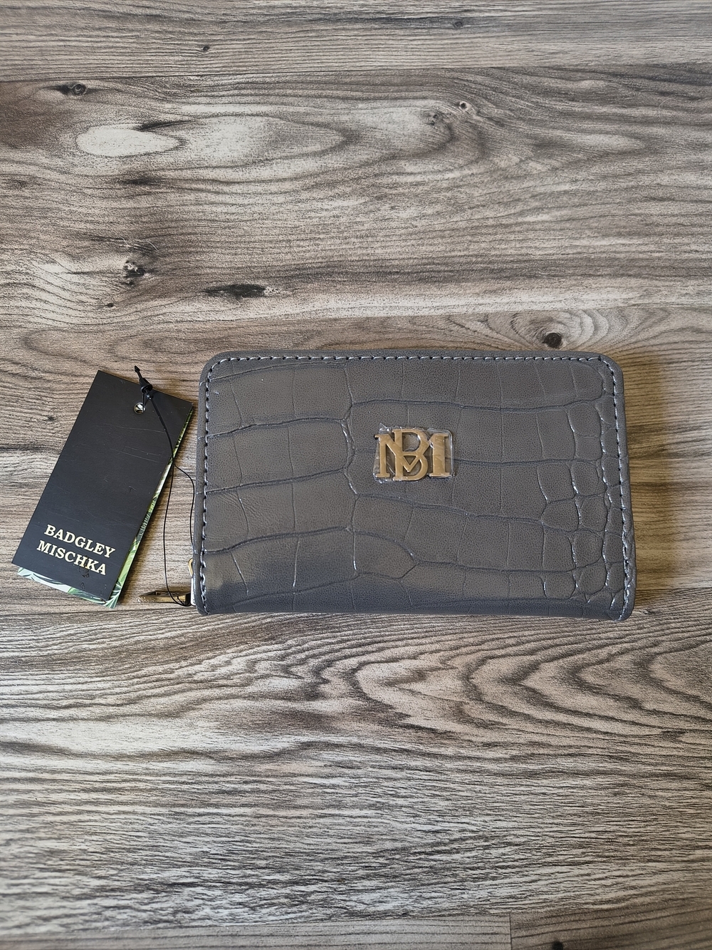 Badgley Mischka Gray Croc-Embossed Wallet